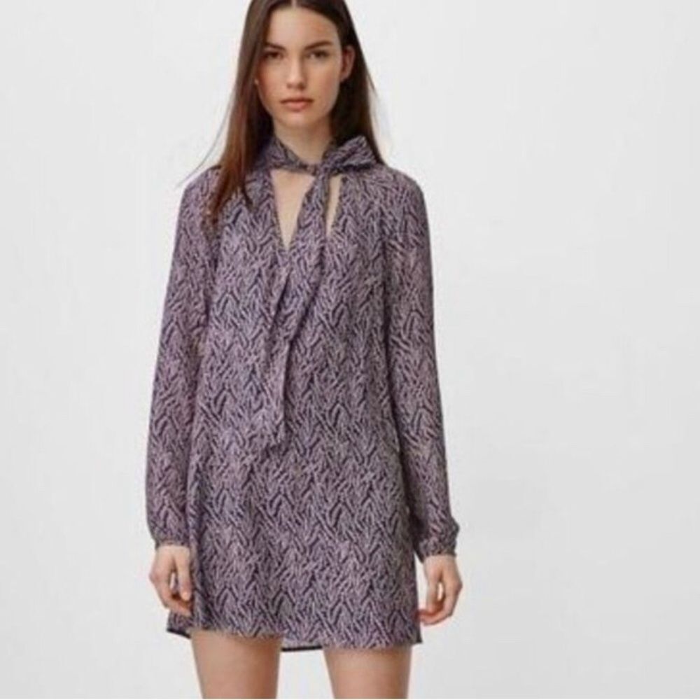 Aritzia Talula Cadogan Dress Tie Neck Boho navy Floral Print Small